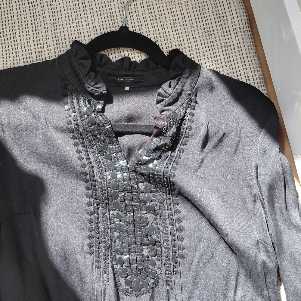 Elie Tahari Black Blouse with Sequin Accents